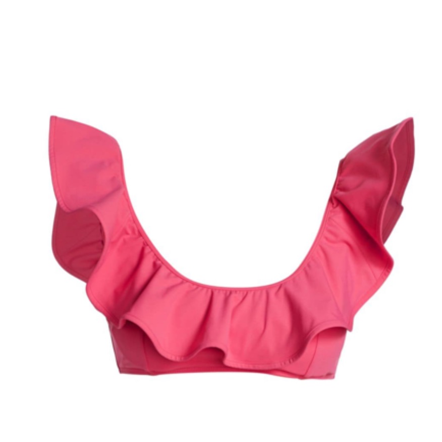 Ulla Johnson Vibrant Pink Ruffle Crop Bikini Set Top And Bottom